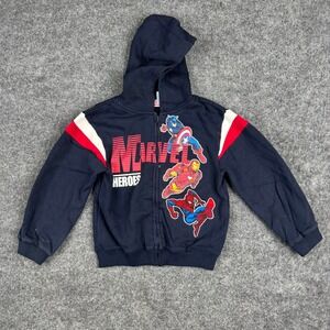 Marvel Heroes Zip Hoodie Boys Size 6 Navy Blue Avengers Graphic Fleece Athletic